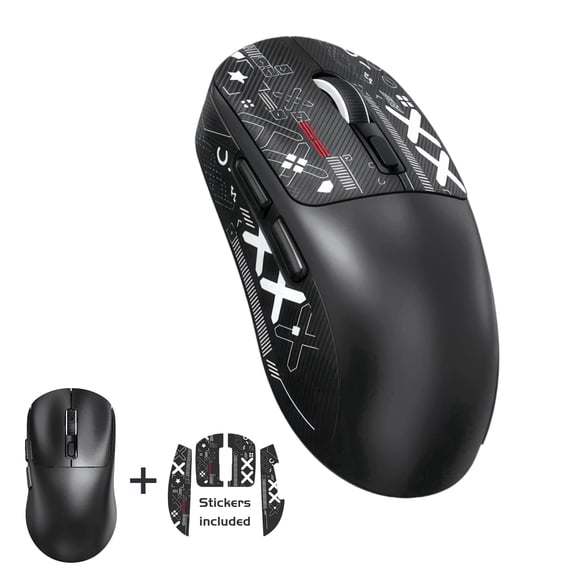 Ultra-Lightweight Wireless Gaming Mouse with Decorative Stickers, 59g Tri-Mode Rechargeable Mouse, 1000Hz Polling Rate, Ergonomic Design for Gaming, Work, Laptop & PC, Black
