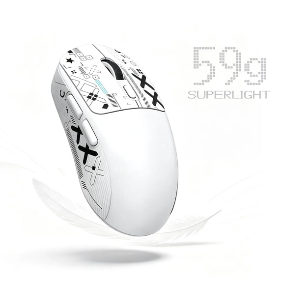 T-WOLF X4 59g Ultra Lightweight Wireless Gaming Mouse, Tri-Mode Rechargeable Multi-Device Mouse, Programmable Mouse Driver Support, Sticker Kit for PC Gaming & Desk Setup, White