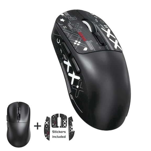 Ultra-Lightweight Wireless Gaming Mouse with Decorative Stickers, 59g Tri-Mode Rechargeable Mouse, 1000Hz Polling Rate, Ergonomic Design for Gaming, Work, Laptop & PC, Black
