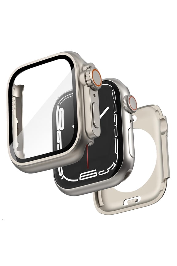 Ultra Look - IC ICLOVER 2 in 1 for Apple Watch Case Series 6 5 4 SE 44mm Waterproof Screen Protector, iWatch Protective PC Face Cover Built-in Tempered Glass Film, Front & Back Bumper, Titanium