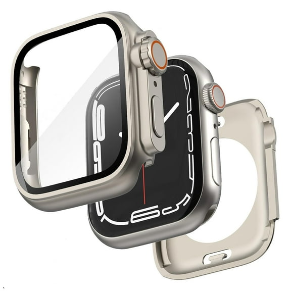 Ultra Look - IC ICLOVER 2 in 1 for Apple Watch Case Series 9 8 7 45mm Waterproof Screen Protector, iWatch Protective PC Face Cover Built-in Tempered Glass Film, Front & Back Bumper, Titanium