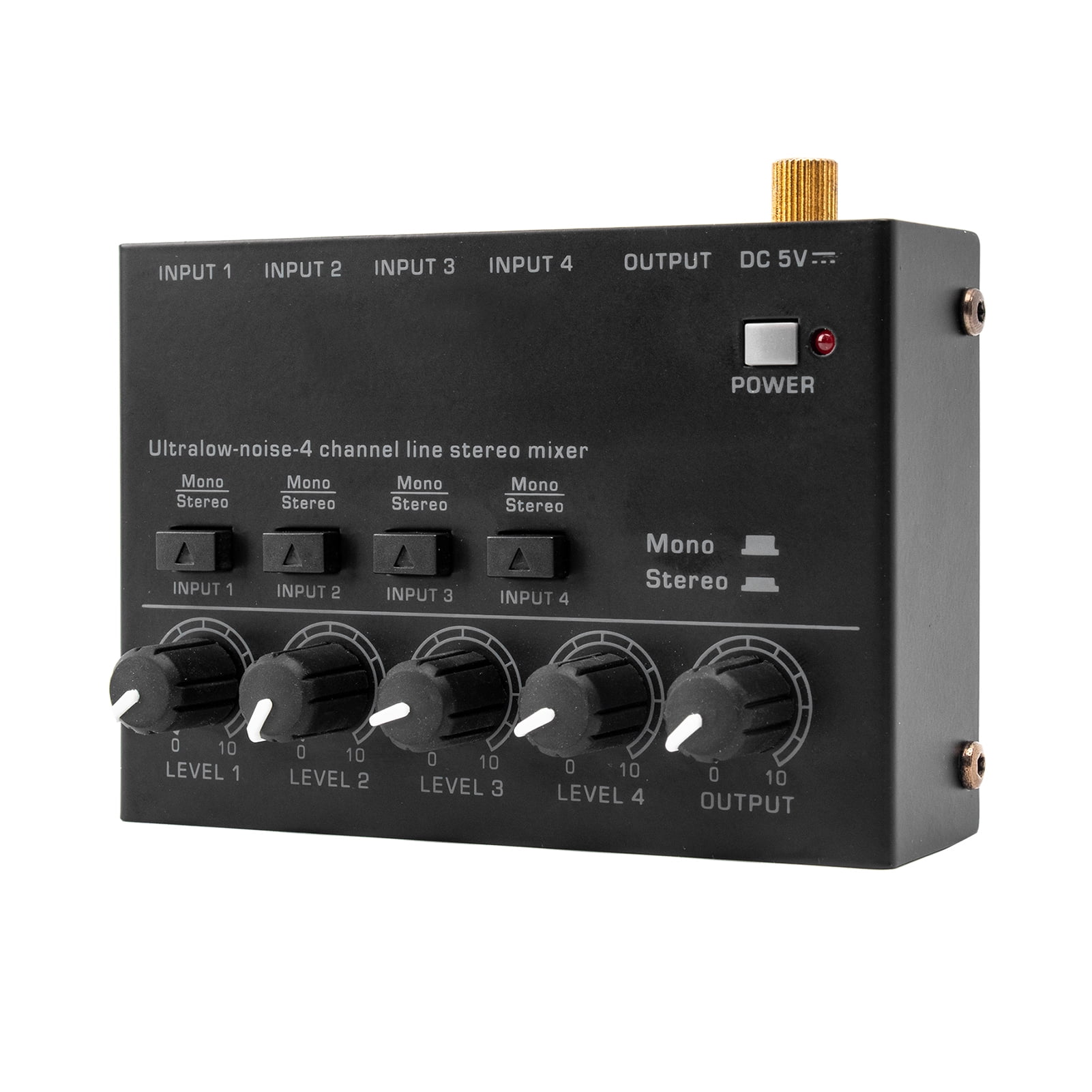 Ultra Low Noise 4-Channel Line Stereo Mixer - 4 Input 1 Output, DC 5V, Portable Mini Audio Mixer - Ideal for Microphone, Guitar, Bass, Keyboard - Suitable for Bar, Stage, Studio