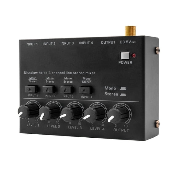 Home Studio 4-Channel USB Powered Audio Mixer with DC 5V Input US Plug