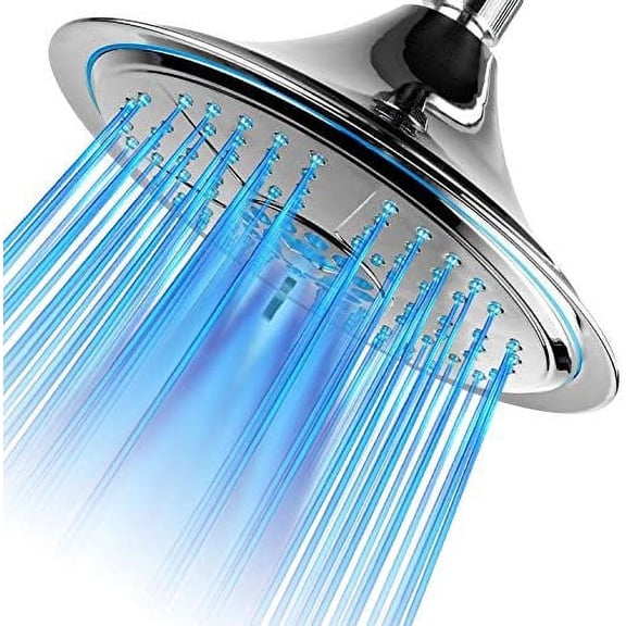 Ultra-Luxury Extra-large 8 Inch Chrome Face 5-Setting Rainfall LED Shower-Head by Top Manufacturer. of LED lights changes automatically according to water temperature