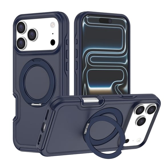 Ultra-Magnetic Stand for iPhone 17 Case, [Military Drop Protection] [Compatible with MagSafe] Shockproof Matte Ultra Slim 360 Rotating Ring Holder Case for iPhone 17, Darkblue