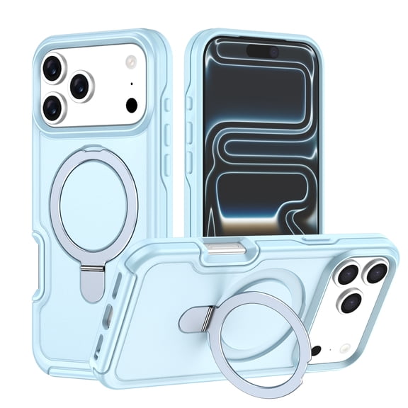 Ultra-Magnetic Stand for iPhone 17 Case, [Military Drop Protection] [Compatible with MagSafe] Shockproof Matte Ultra Slim Ring Kickstand Holder Case for iPhone 17, Iceblue