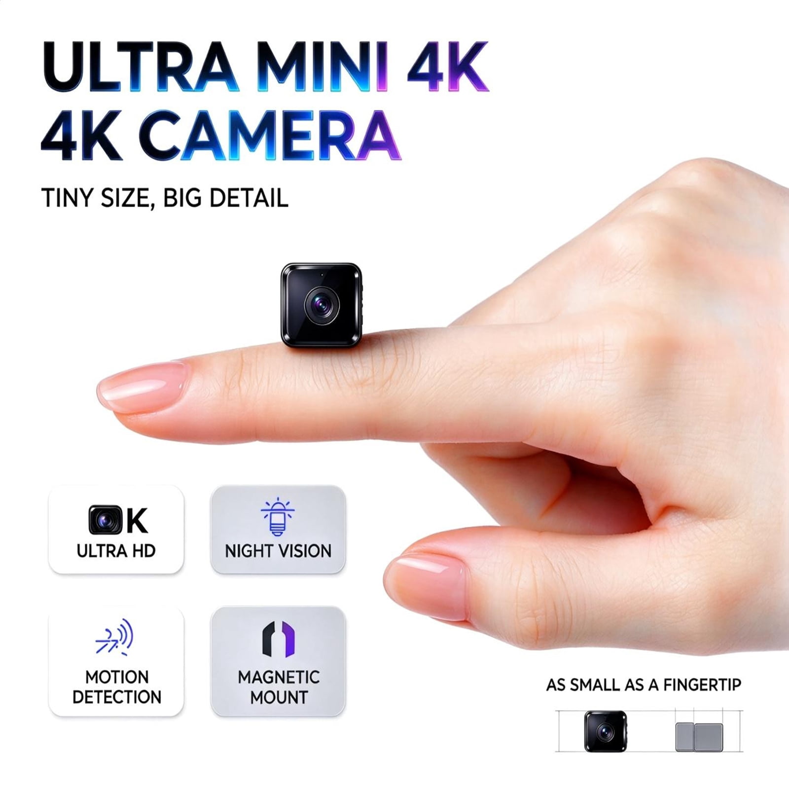 Avr Secure Mini Ultra Mini 4K Square Security Camera, Portable Small Indoor ...