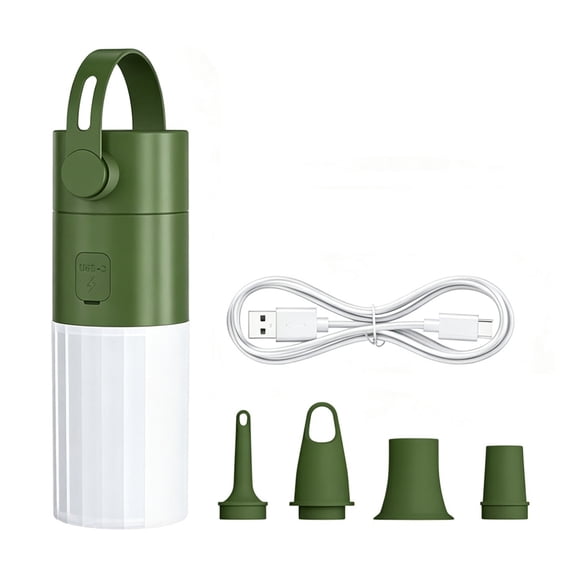 Ultra-Mini Air Mattress Pump with Camping Light & 4 Nozzles USB Rechargeable Air Pump with 2000mAh Battery for Pool Floats Vacuum Storage Bags Outdoor Gear (Green)