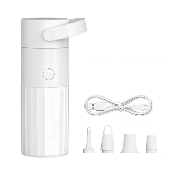 Ultra-Mini Air Mattress Pump with Camping Light & 4 Nozzles USB Rechargeable Air Pump with 2000mAh Battery for Pool Floats Vacuum Storage Bags Outdoor Gear (White)
