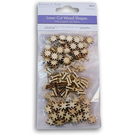 Ultra-Miniature Laser Cut Wood Shapes - Stars, Arrows, Hashtags - Approximately 100 Pieces