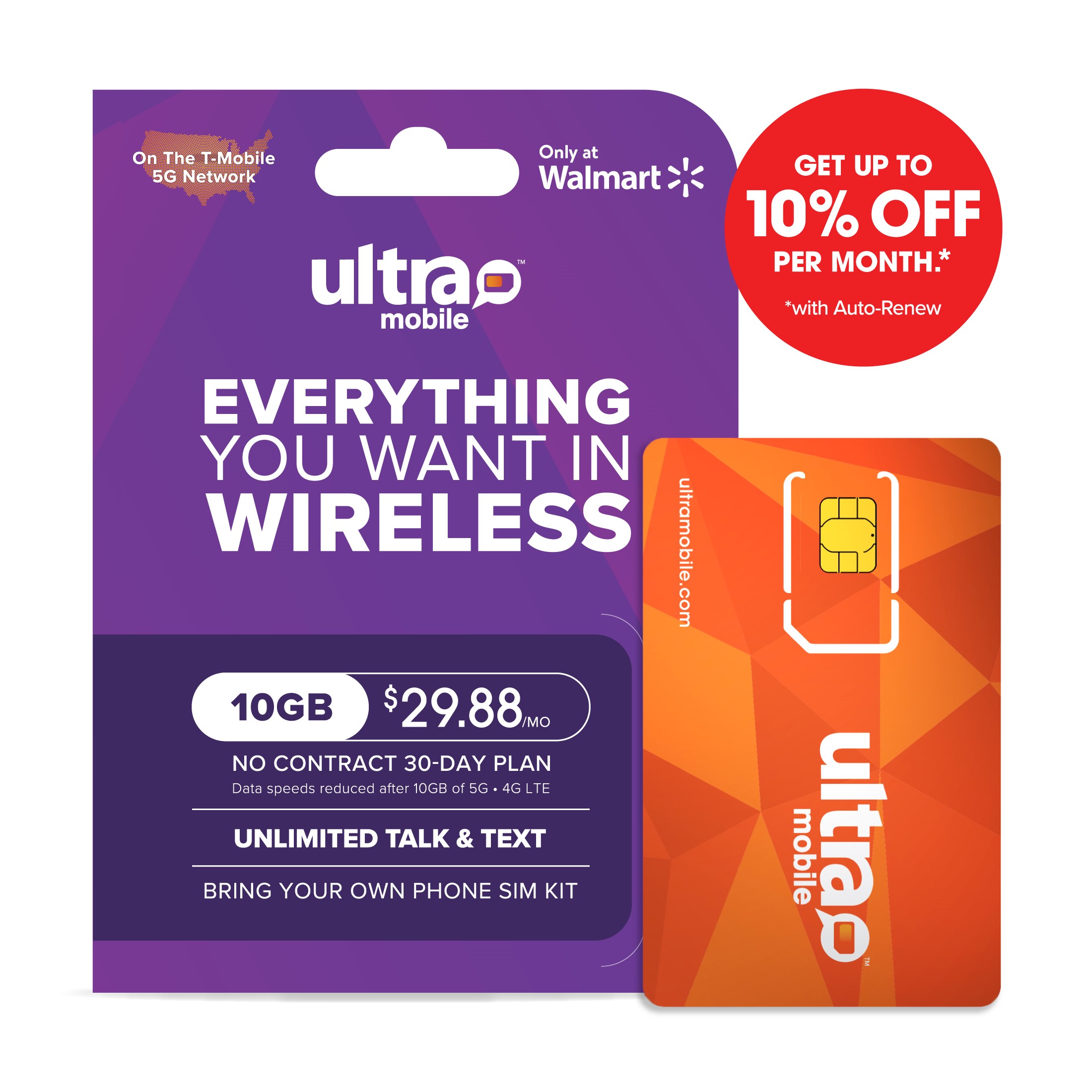 Ultra Mobile 30 Day Wireless Prepaid SIM Card Kit, 3GB Plan