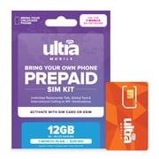Ultra Mobile 30 Day Wireless Prepaid SIM Card Kit, 12GB Plan