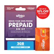 Ultra Mobile 30 Day Wireless Prepaid SIM Card Kit, 3GB Plan