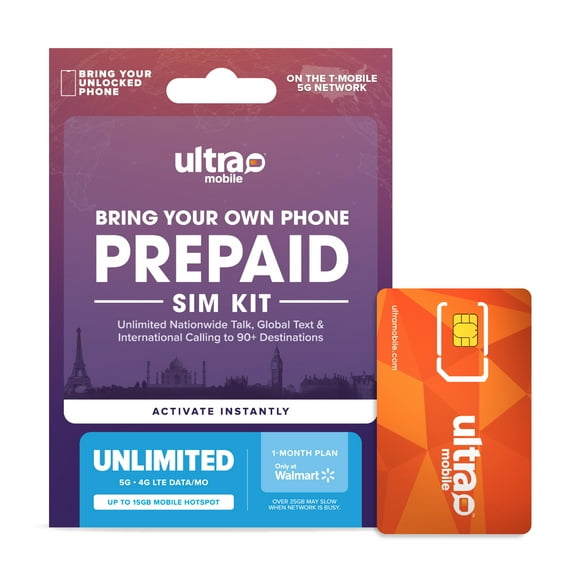 Ultra Mobile 30 Day Wireless Prepaid SIM Card Kit, Unlimited Plan with 15GB Hotspot