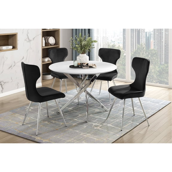 Ultra-Modern - Black Main Color - Dining Room - Faux Marble Table 5pc Dining Set