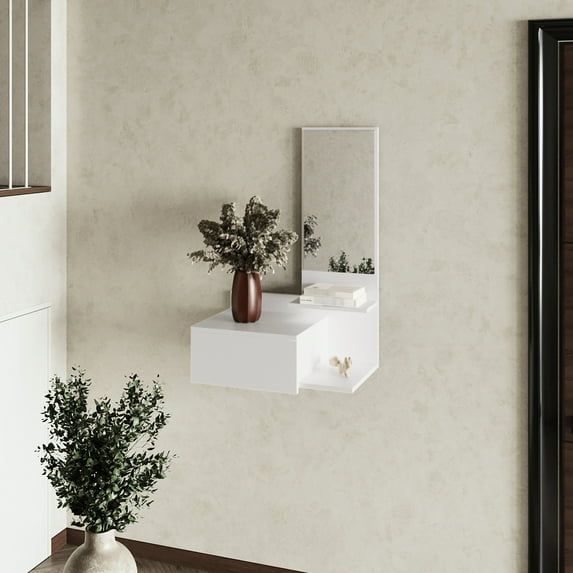 Ultra - Modern Floating Vanity with Drawer | Wall - mounted in Small Livingrooms, Helps with Grooming | Melamine and Particle Board | Addresses Space and Storage Problems in Compact Areas