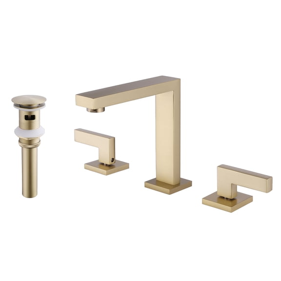 Ultra-Modern Widespread Bathroom Sink Faucet, Deck Mounted Three Holes Basin Faucet with Drain Assembly