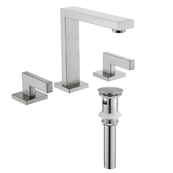 Ultra-Modern Widespread Bathroom Sink Faucet, Deck Mounted Three Holes Basin Faucet with Drain Assembly