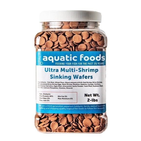 Ultra Multi-Shrimp 1/2" Small Sinking Wafers for Bottom Fish, Shrimp, Snails, Crabs, Crayfish, All Tropical Fish...2-lb Med Jar