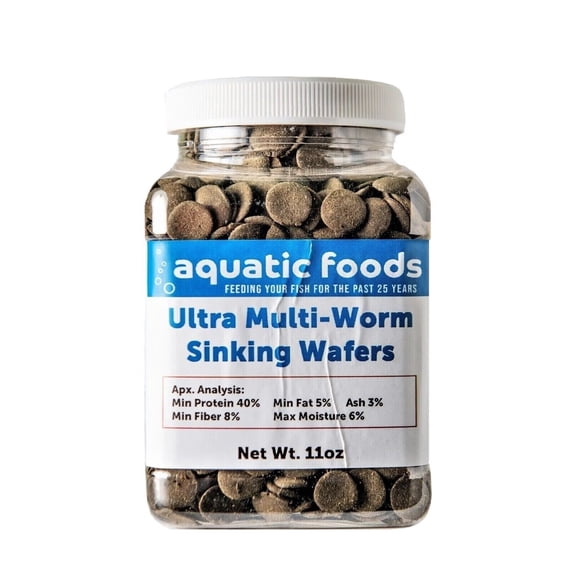 Ultra Multi-Worm 1/2" Small Sinking Wafers for Bottom Fish, Shrimp, Snails, Crabs, Crayfish, All Tropical Fish...11oz Small Jar
