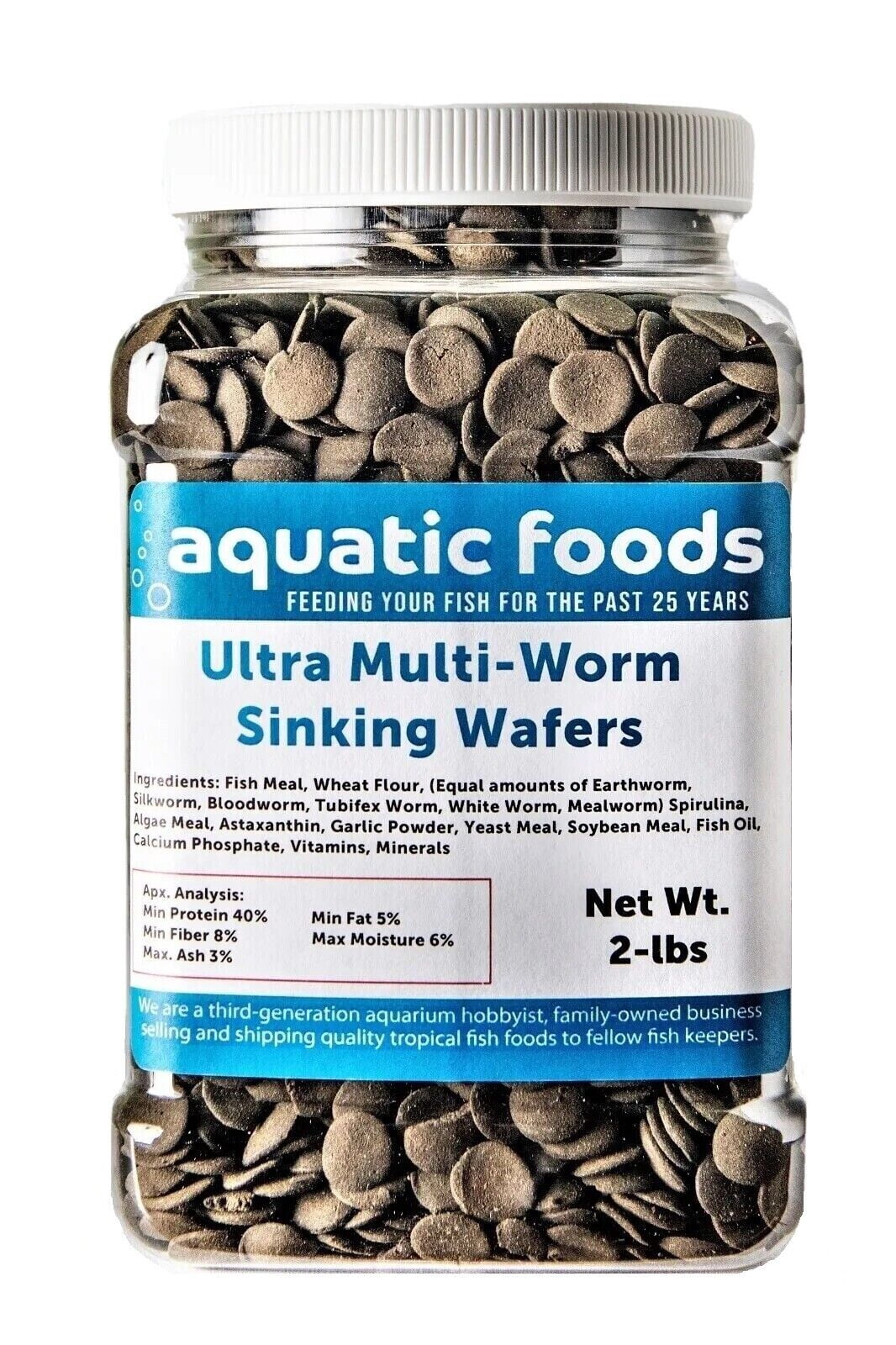 Ultra Multi-Worm 1/2" Small Sinking Wafers for Bottom Fish, Shrimp, Snails, Crabs, Crayfish, All Tropical Fish...2-lb Med Jar