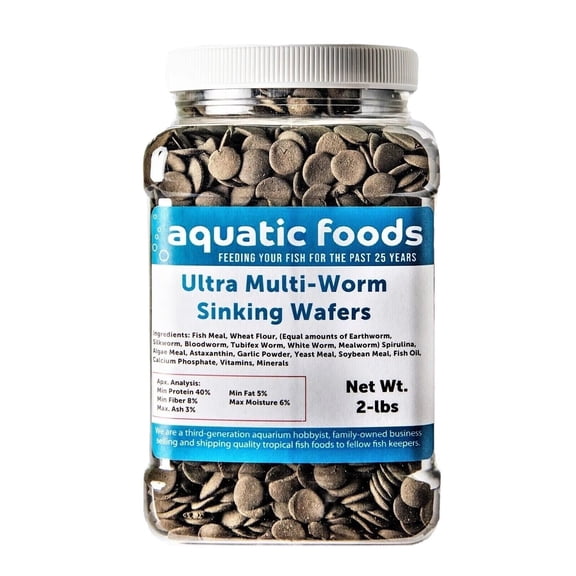 Ultra Multi-Worm 1/2" Small Sinking Wafers for Bottom Fish, Shrimp, Snails, Crabs, Crayfish, All Tropical Fish...2-lb Med Jar
