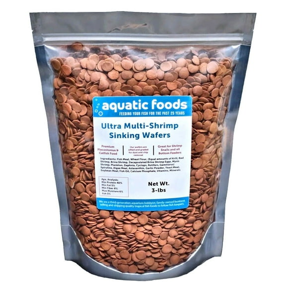 Ultra Mutli-Shrimp 1/2" Sinking Wafers of 10-Types of Shrimp. Ideal for Plecos, Shrimp, Snails, Crayfish, Crabs, Bottom Fish, All Herbivorous and Omnivorous Tropical Fish...3-lb Bag