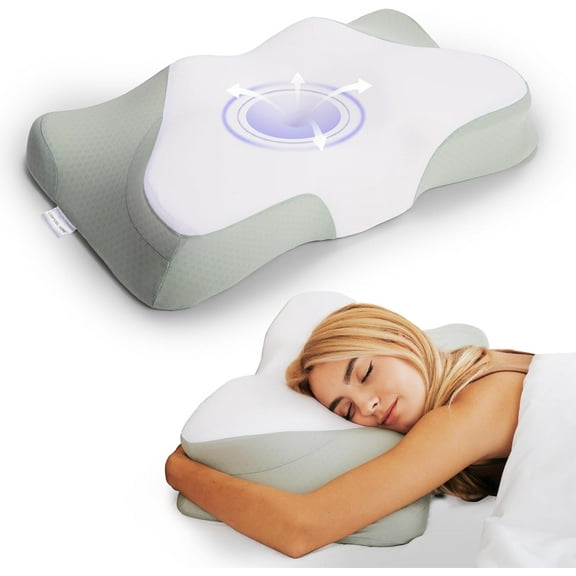 Ultra Neck Pain Relief Memory Foam Cervical Neck Pillow, Odorless Ergonomic Contour Memory Foam Cooling Neck Support Pillow for Side Stomach Back Sleeper, Orthopedic Sleeping Pillow