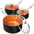 thumbnail image 1 of Ultra Nonstick Ceramic Saucepan Set with Lids, 3-Piece (1, 2, and 3 Quart) Copper-Bottom Pots, 1 of 5