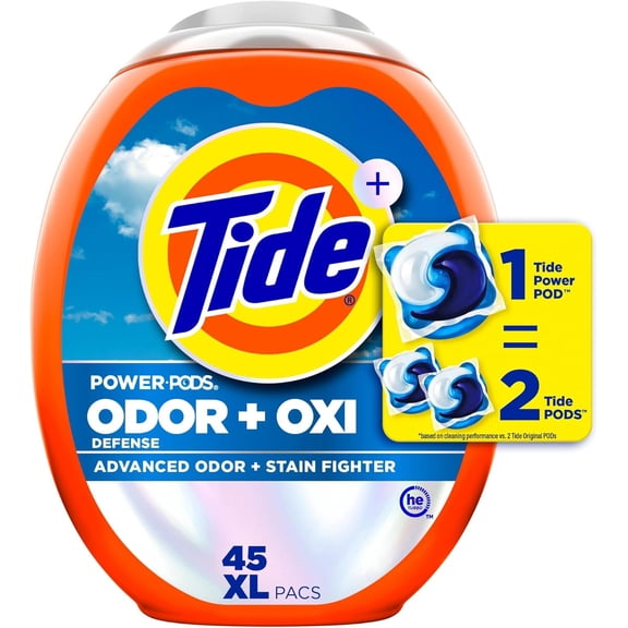 Ultra OXI Power PODS with Odor Eliminators Laundry Detergent Pacs, HE Compatible, Works on Visible and Invisible Dirt, 45 Count Pacs