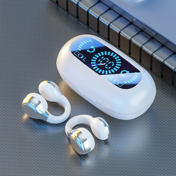 Ultra Open Ear Clip Earbuds - Over The Ear Headphones Wireless Bluetooth, Bone Conduction Earbuds for Fitness and Running, Secure Fit for Small Ears,White