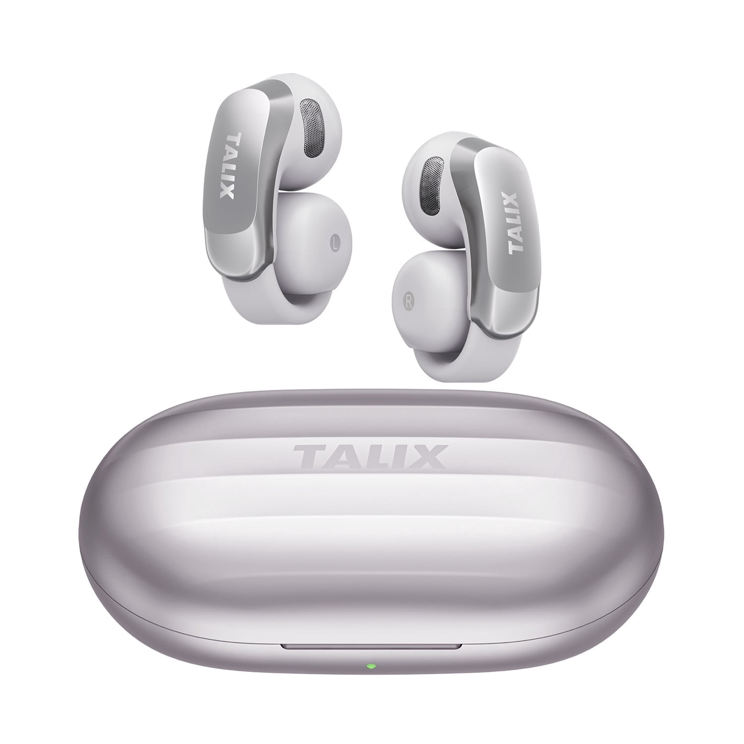 Ultra Open-Ear Earbuds,5.2g Clip-On Headphones,Clear Calls with 4 Mics,Stable Fit for Comfort,13.4mm Drivers for Powerful Bass,Open-Ring Design,Gray