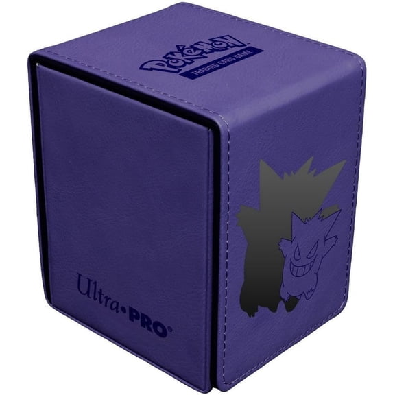 Ultra PRO - Elite Gengar Premium ALCOVE Flip Deck Box for Pokmon TCG, 100+ Double-Sleeved Card Holder, Debossed Leatherette with Magnetic Closure and Foil Detail