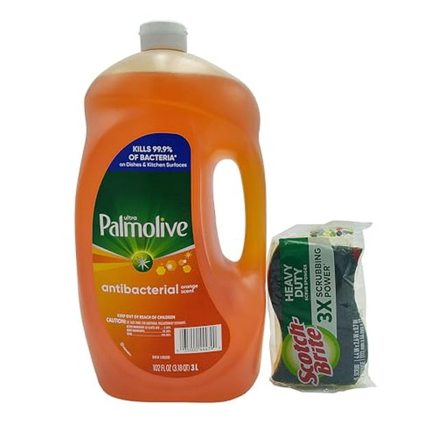 Ultra Palmolive Antibacterial Dishwashing Liquid Dish Soap Refill 102 Fl. Oz. Kills 99.9% of Bacteria, bundled with Heavy Duty Scotch Brite Sponge