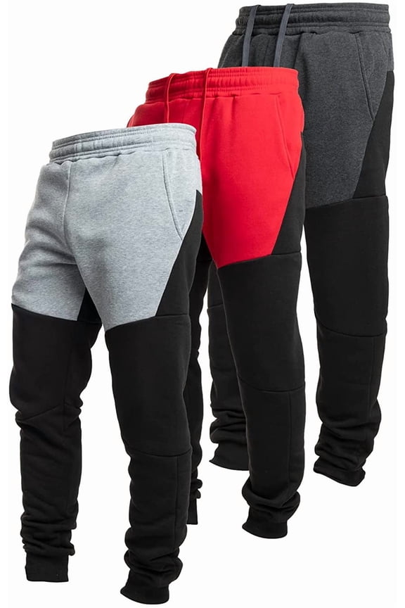 Pack of 3 Fleece Active Tech Joggers for Men, Mens Sweatpants with Zipper Pockets