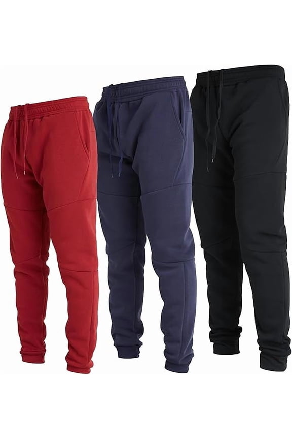 3 Pack Fleece Active Tech Joggers for Men, Mens Sweatpants with Zipper Pockets