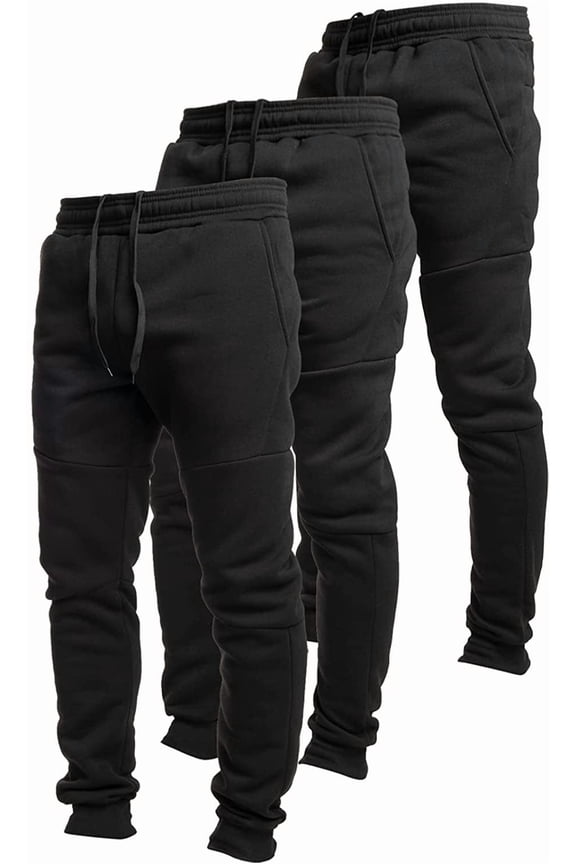 Pack of 3 Fleece Active Tech Joggers for Men, Mens Sweatpants with Zipper Pockets