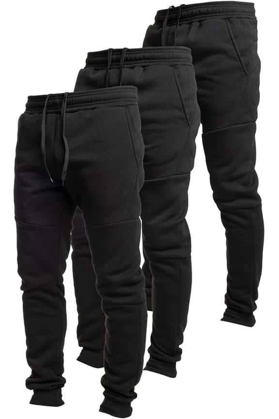 Pack of 3 Fleece Active Tech Joggers for Men, Mens Sweatpants with Zipper Pockets