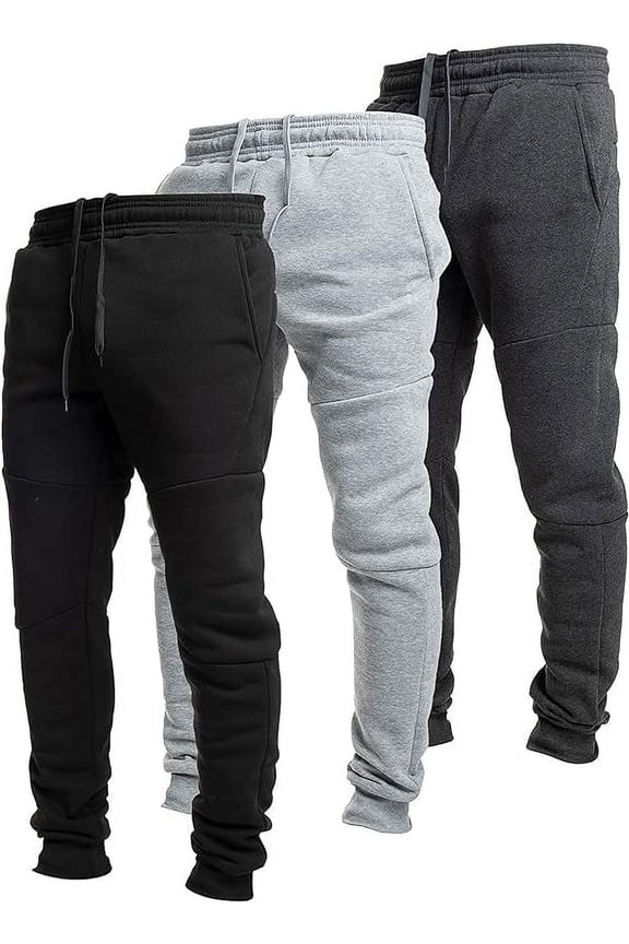 3 Pack Fleece Active Tech Joggers for Men, Mens Sweatpants with Zipper Pockets