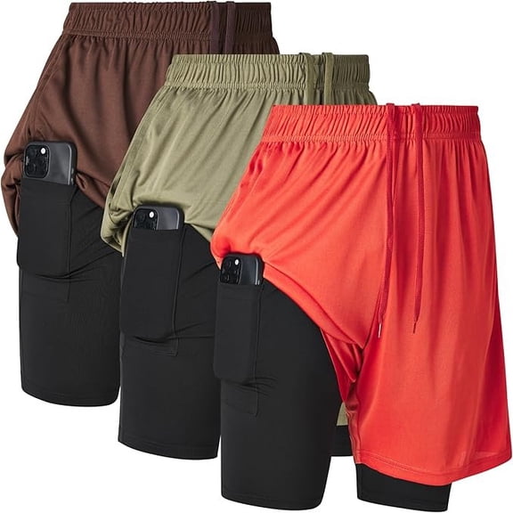 Ultra Performance 3 Pack Mens 2 in 1 Athletic Running Shorts 7 inch Inseam Workout Gym Compression Shorts for Men