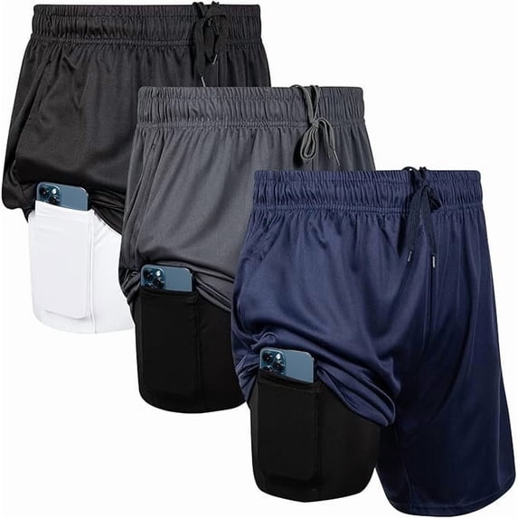 Ultra Performance 3 Pack Mens 2 in 1 Athletic Running Shorts 7 inch Inseam Workout Gym Compression Shorts for Men