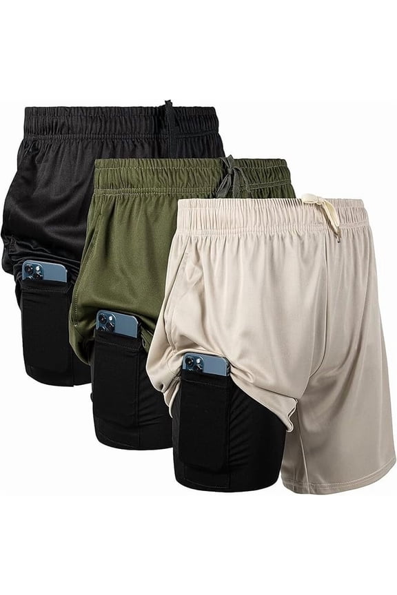 3 Pack Mens Athletic Running Shorts, 7 inch Inseam Workout Gym Compression Shorts for Men