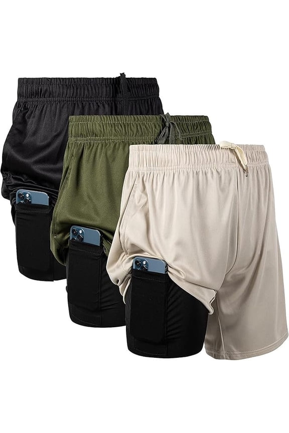 3 Pack Mens Athletic Running Shorts, 7 inch Inseam Workout Gym Compression Shorts for Men