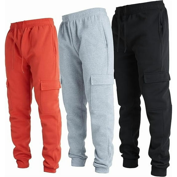 Ultra Performance 3 Pack Mens Sweatpants, Fleece Cargo Joggers for Men with Pockets