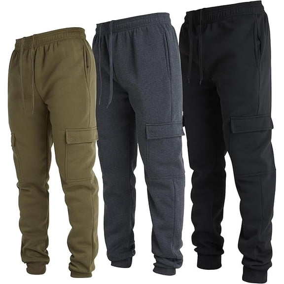 Ultra Performance 3 Pack Mens Sweatpants, Fleece Cargo Joggers for Men with Pockets