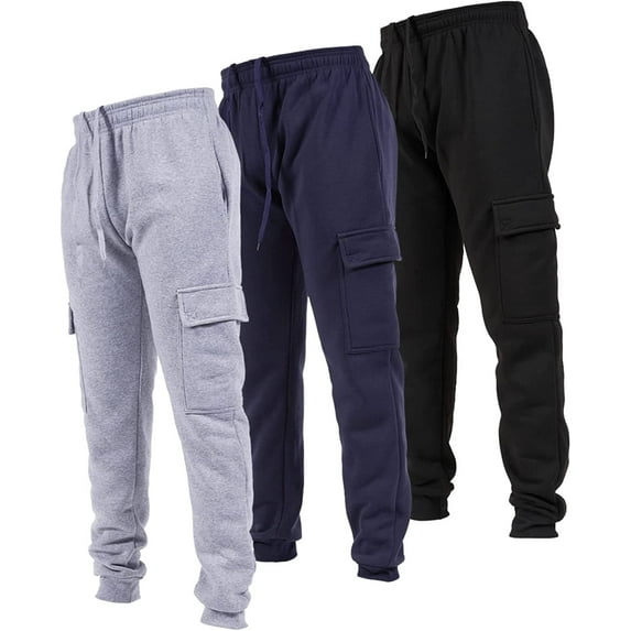 Ultra Performance 3 Pack Mens Sweatpants, Fleece Cargo Joggers for Men with Pockets