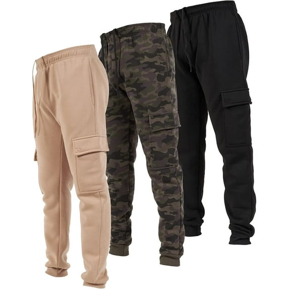 Ultra Performance 3 Pack Mens Sweatpants, Fleece Cargo Joggers for Men with Pockets