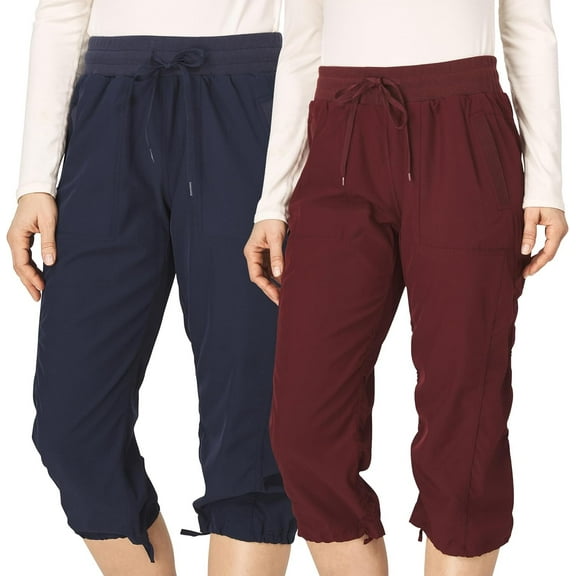 Ultra Performance Capri Cargo Pants Women, 2 Pack, Stretch Capris for Women Wine, Navy