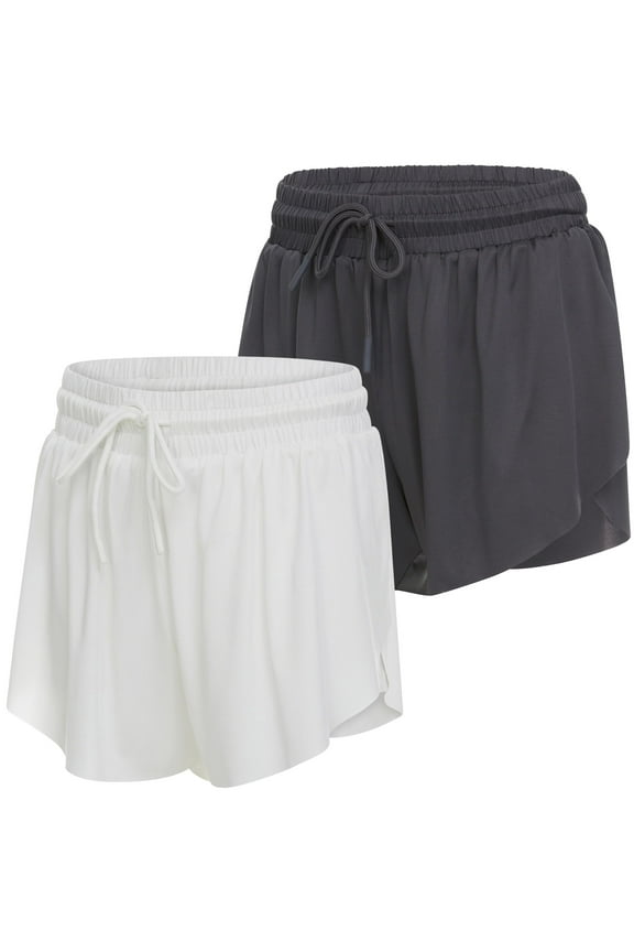 Girl's Butterfly Short's 2 Pack Girls Athletic Short Basketball Soccer Flowy Active Shorts for Girls Charcoal/White