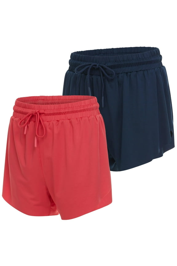 Girl's Butterfly Short's 2 Pack Girls Athletic Short Basketball Soccer Flowy Active Shorts for Girls Navy/Coral